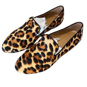 J. Crew Womens Leopard Print Calf Hair Slip-on Loafer Flats‎ Tan Brown Size 6